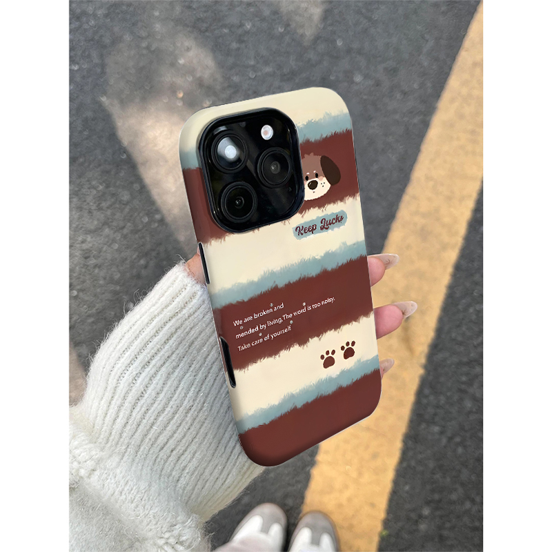 秋冬条纹狗狗适用苹果16pro手机壳iPhone15promax新款14华为mate60荣耀p70防摔小米13磨砂17菲林vivo创意oppo