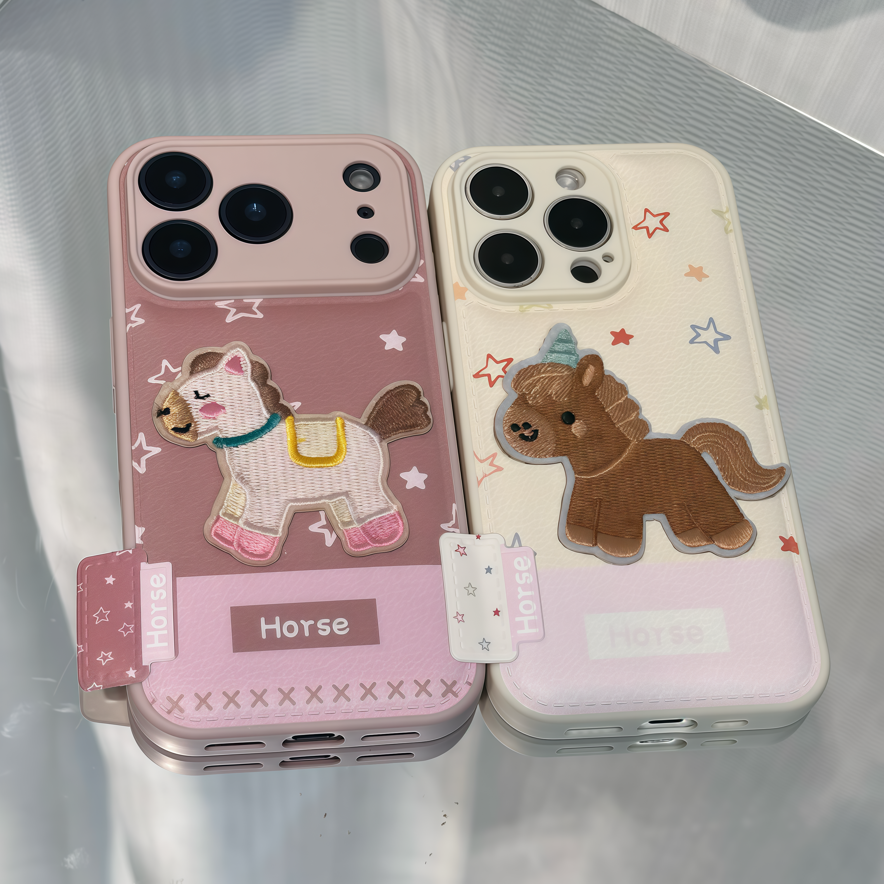 刺绣小马适用苹果16手机壳iPhone15promax新款17pro华为mate70荣耀300创意vivox200卡通oppo小米14糖果气垫软