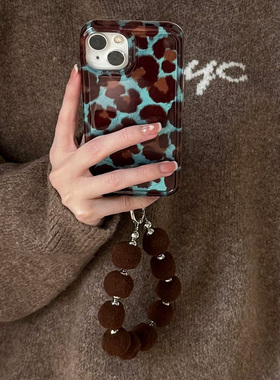 美式拼接豹纹适用苹果16手机壳iPhone15promax新款12华为mate60荣耀vivox100链条oppok70小米14红米note13女
