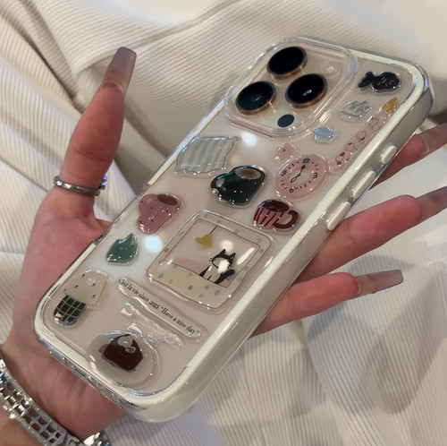 可爱小红书爆款黑猫贴纸手机壳