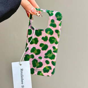 绿粉豹纹适用苹果16手机壳iPhone15promax晕染14新款 12华为mate60荣耀200小众vivox100小米13防摔oppo创意k70