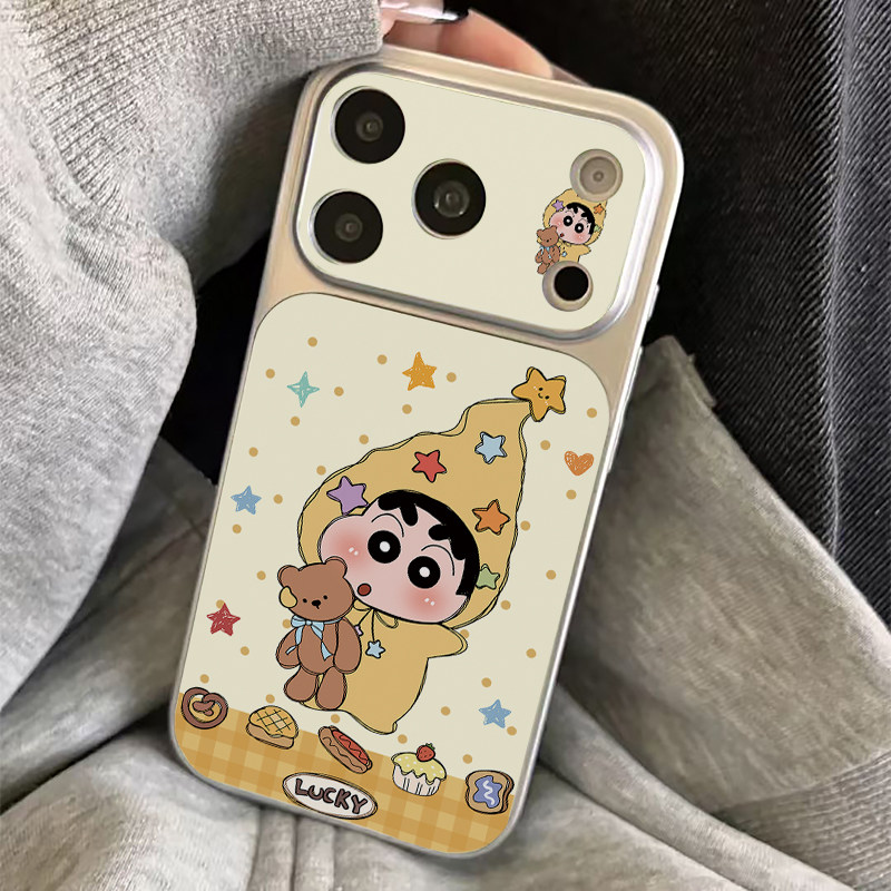 抱熊小新适用苹果16promax手机壳iPhone15新款13华为mate80荣耀p70电镀秒变壳opporeno15小米17pro卡通红米14