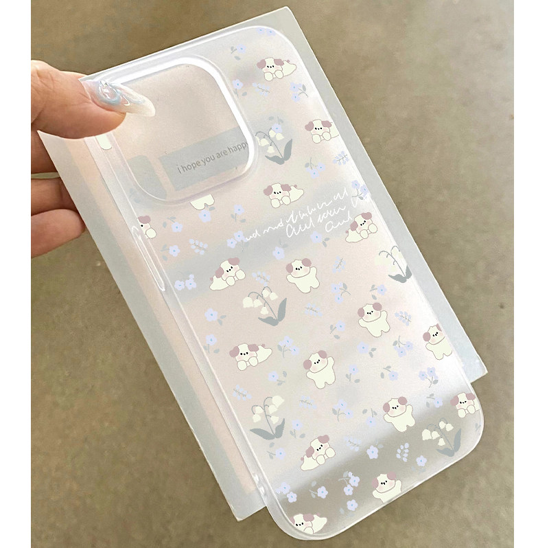 小清新碎花小狗适用iPhone15promax手机壳苹果17pro新款16promax可爱13个性12保护套11硅胶防摔14plus磨砂白