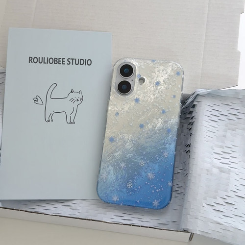 蓝渐变雪花适用苹果16pro手机壳iPhone15promax新款17华为mate60pro荣耀vivo时尚oppo小米14红米note13漩涡壳