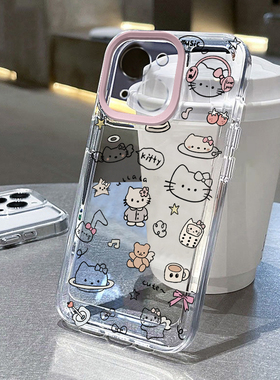 耳机kt猫适用苹果14手机壳iPhone15promax新款16pro华为mate60荣耀90防摔11小米13透明vivo12全包oppo软壳k70