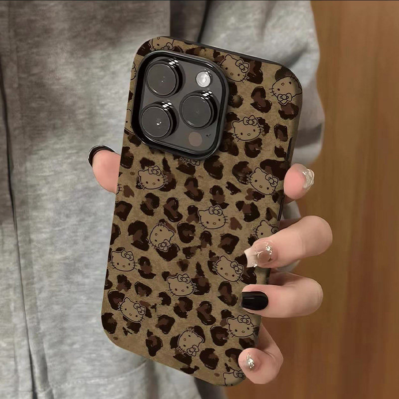 豹纹Kitty猫适用苹果16pro手机壳iPhone15promax新款14华为mate60荣耀p70防摔小米13磨砂17菲林vivo创意oppo