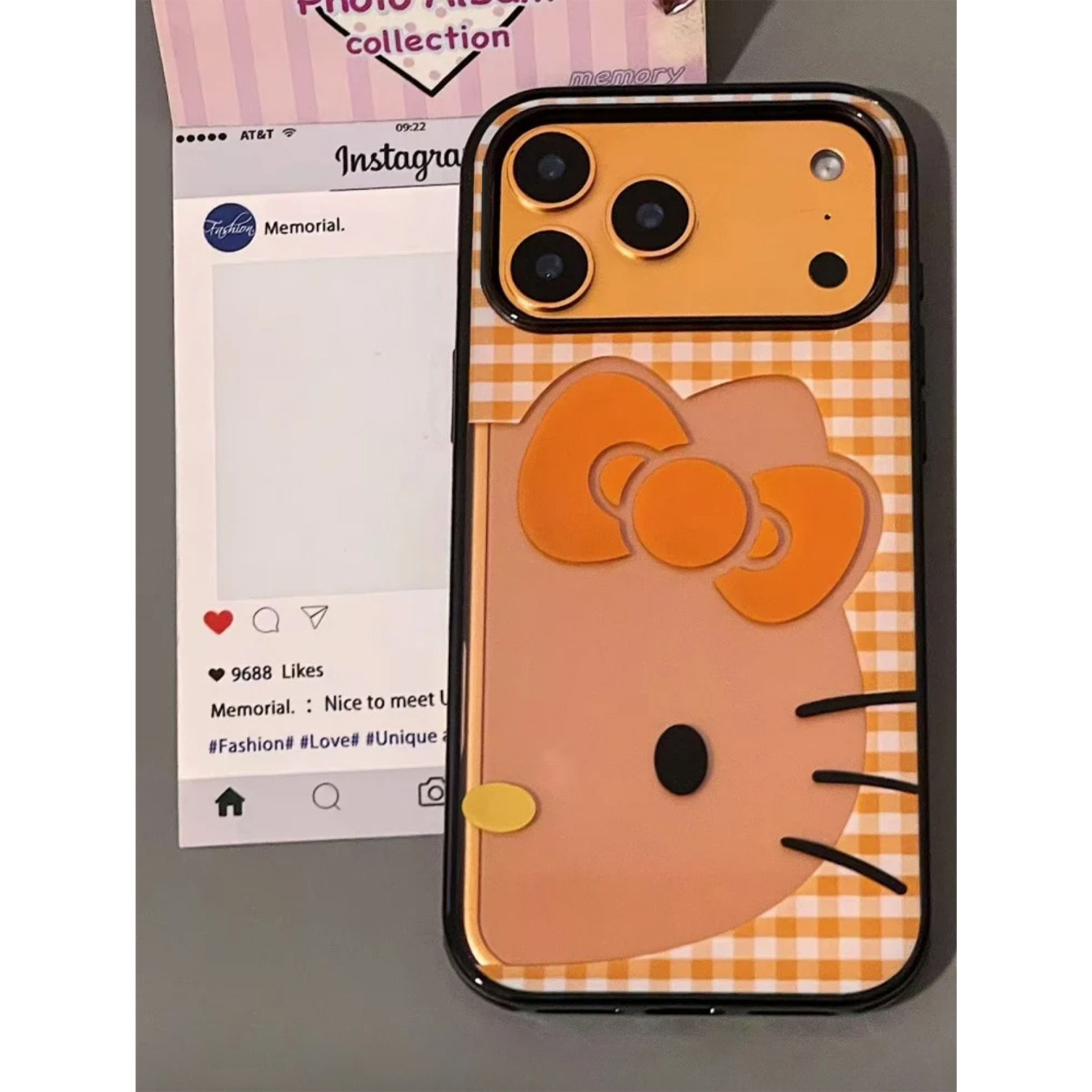橙色格Kitty猫适用iPhone15promax手机壳苹果14pro新款16pro创意13卡通12软边亚克力11保护套17air防摔15plus