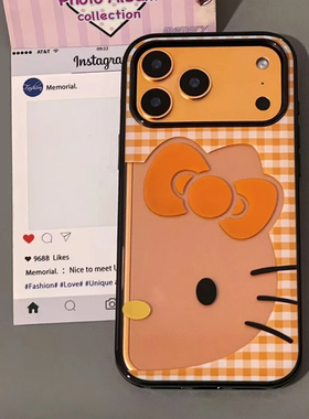 橙色格Kitty猫适用iPhone15promax手机壳苹果14pro新款16pro创意13卡通12软边亚克力11保护套17air防摔15plus