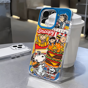 史努比汉堡适用苹果16手机壳iPhone15promax新款13华为mate60荣耀200防摔12小米14插画vivox100全包oppo软k70