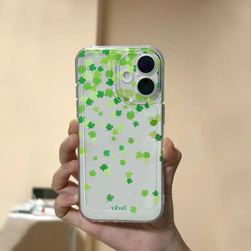 幸运四叶草适用苹果17手机壳iPhone15promax新款16华为p70荣耀300防摔13小米14透明vivo全包oppo软壳findx8女