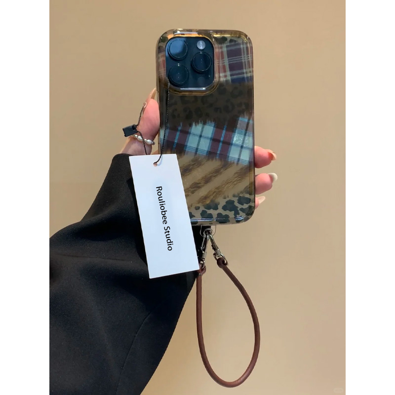 时髦豹纹适用苹果16手机壳iPhone15promax晕染新款华为mate60荣耀vivos19皮绳opporeno12小米14红米note13女