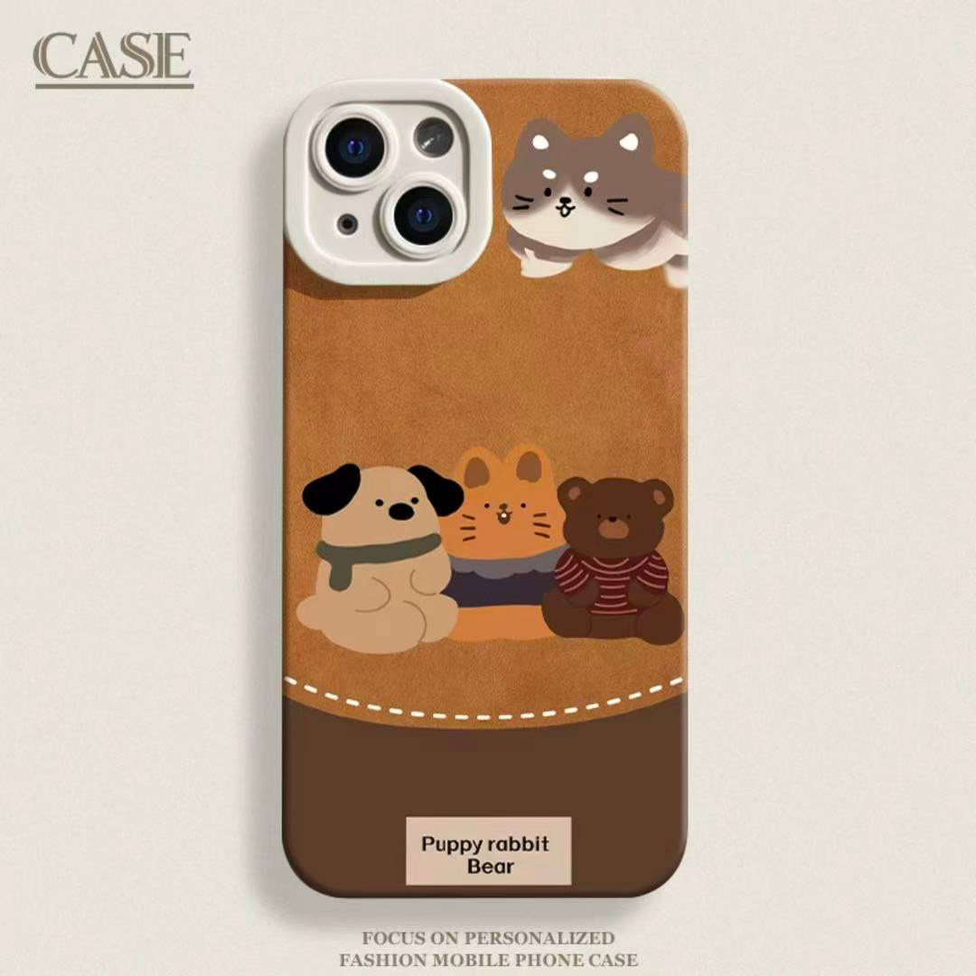 秋冬三只小动物适用苹果16promax手机壳iPhone15卡通