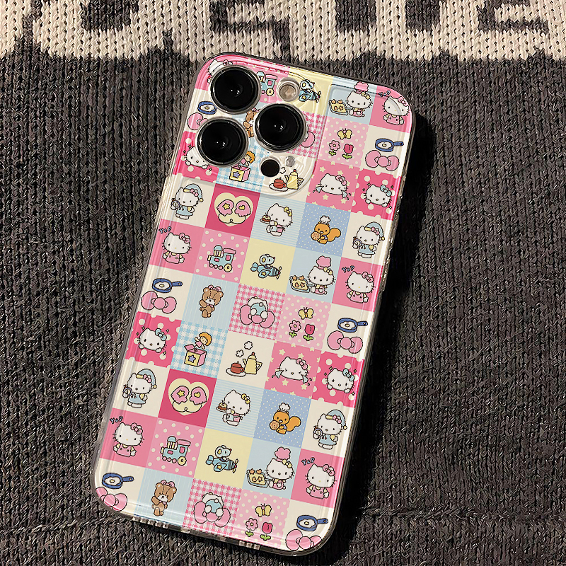 凯蒂猫格子适用苹果16pro手机壳iPhone15promax新款13华为mate60荣耀90防摔12小米14透明vivo全包oppo软壳k70