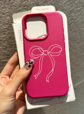 ins简约线条蝴蝶结适用苹果16promax手机壳iPhone14女新款13皮质12冷淡风11小众荔枝纹15Pro防摔17pro保护套