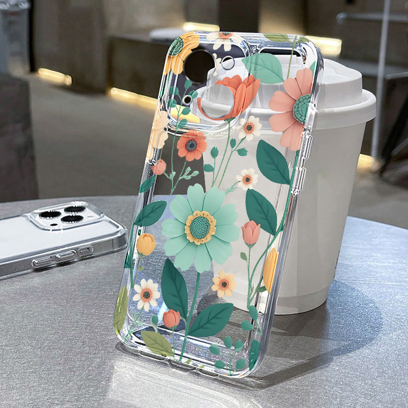 唯美花朵适用苹果16手机壳iPhone15promax新款13华为mate60荣耀200防摔12小米14透明vivox100全包oppo软壳k70