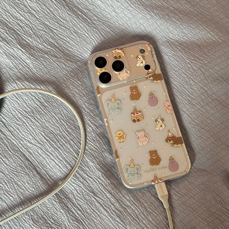 大象小熊茄子适用苹果17pro手机壳iPhone15promax新款16pro华为p70荣耀300防摔13小米14透明vivo全包oppo软壳