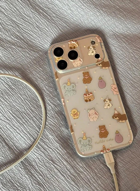 大象小熊茄子适用苹果17pro手机壳iPhone15promax新款16pro华为p70荣耀300防摔13小米14透明vivo全包oppo软壳
