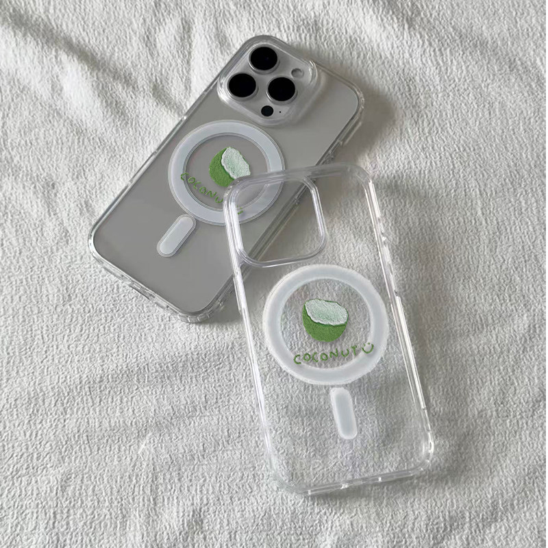 油画绿色椰子适用iPhone16promax手机壳苹果新款15PROMAX卡通13亚克力磁吸12保护套14华为p70小米17pro透明11