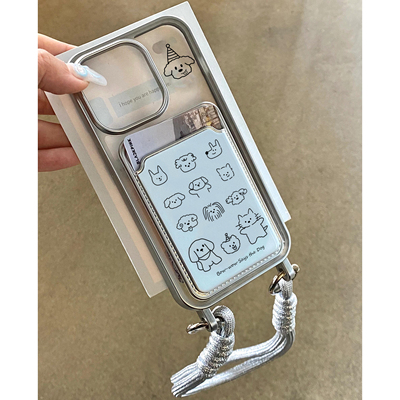 简约可爱电镀卡包手机壳带挂绳