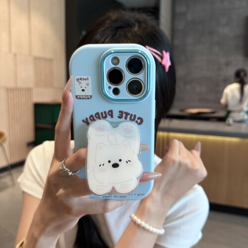 可爱小白狗适用苹果16promax手机壳iPhone15新款17华为mate70荣耀vivos20支架oppo13小米15红米note14卡通12