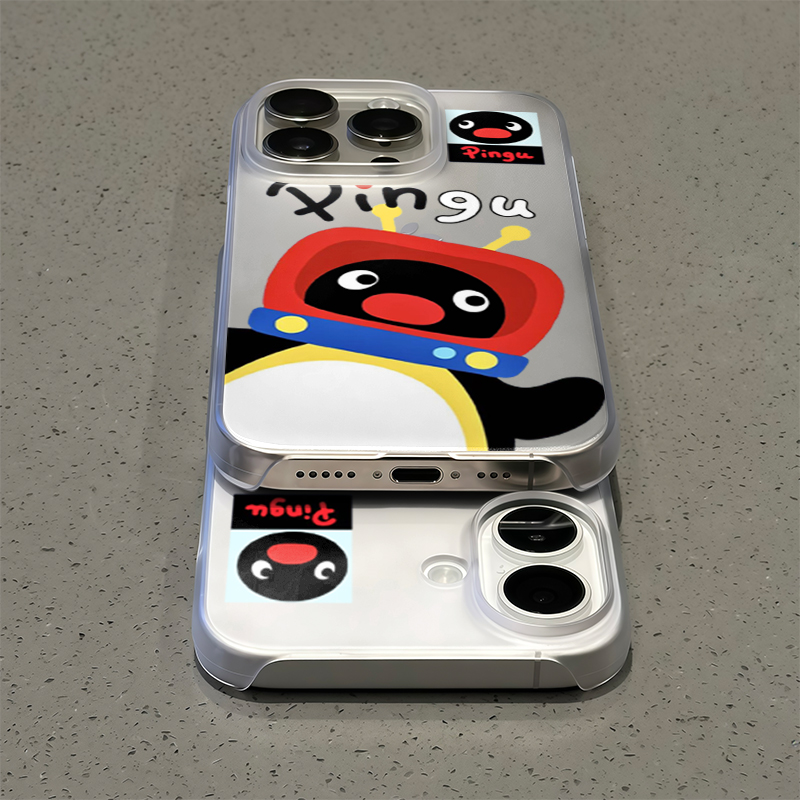 电视机小企鹅适用苹果16手机壳iPhone15promax新款13华为mate70荣耀300卡通vivo半包oppo小米15红米12超薄PC