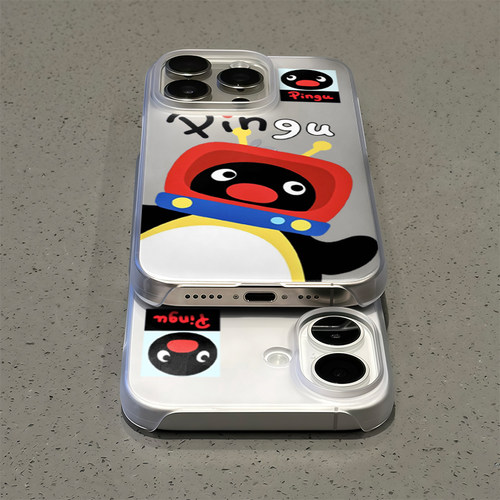 电视机小企鹅适用苹果16手机壳iPhone15promax新款13华为mate70荣耀300卡通vivo半包oppo小米15红米12超薄PC