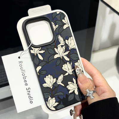 文艺小众玉兰花满屏荔枝纹手机壳