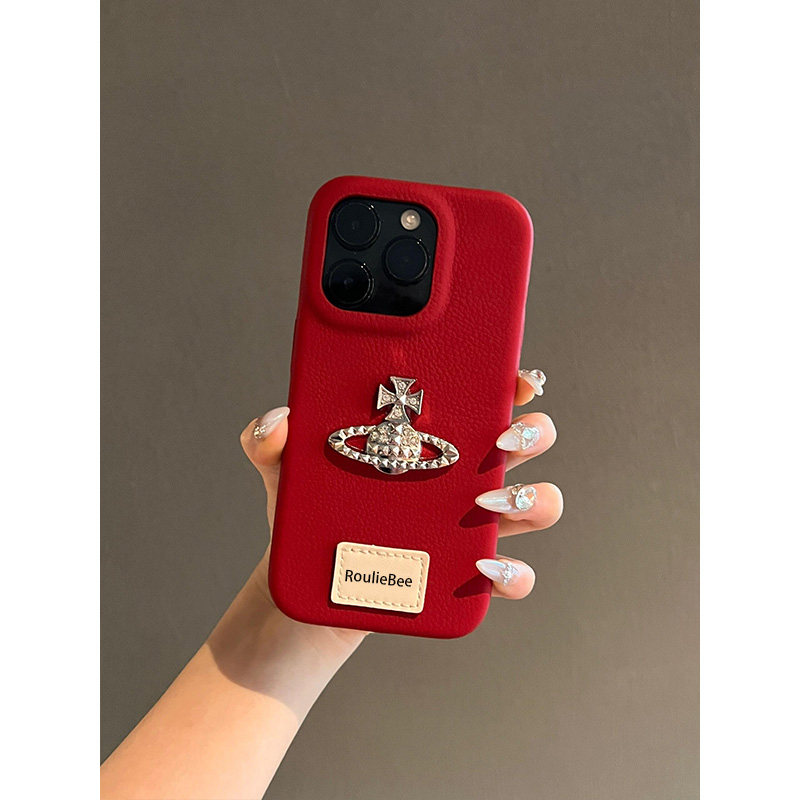 创意立体星球适用苹果16promax手机壳iPhone14新款13酒红皮纹12个性小众15Promax防摔14pro时尚潮流保护套女