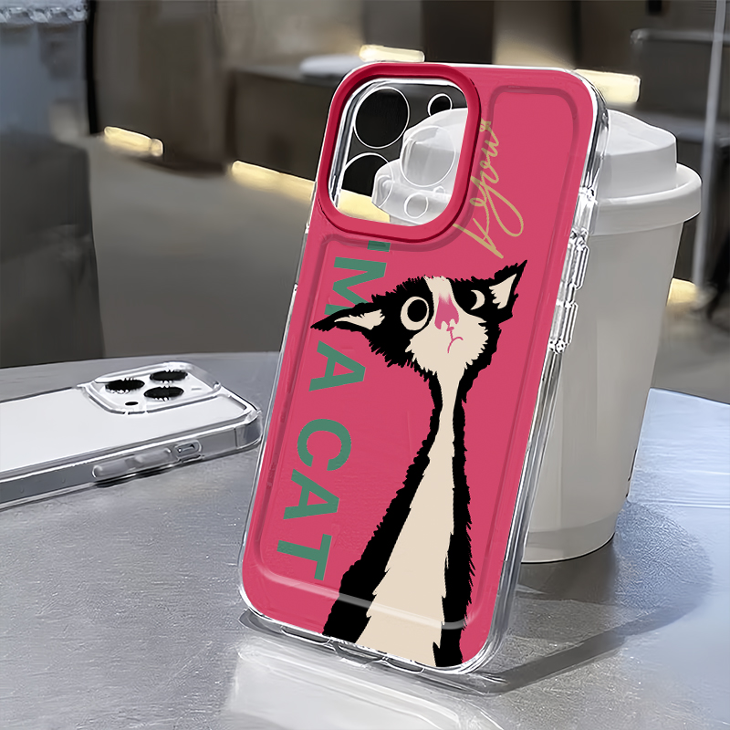 个性黑猫插画全包手机壳防摔