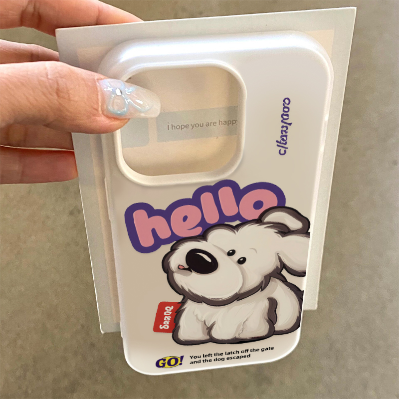可爱hello乖萌小狗狗可降解手机壳适用苹果iphone15proMax/15/14plus/13/12/11防摔保护壳个性少女心超薄磨砂