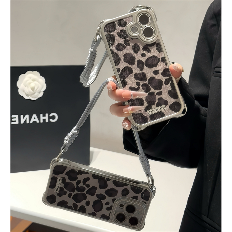 个性豹纹电镀四角挂绳手机壳