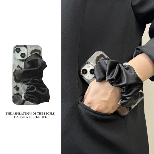 小众高级感腕带豹纹羽纱手机壳