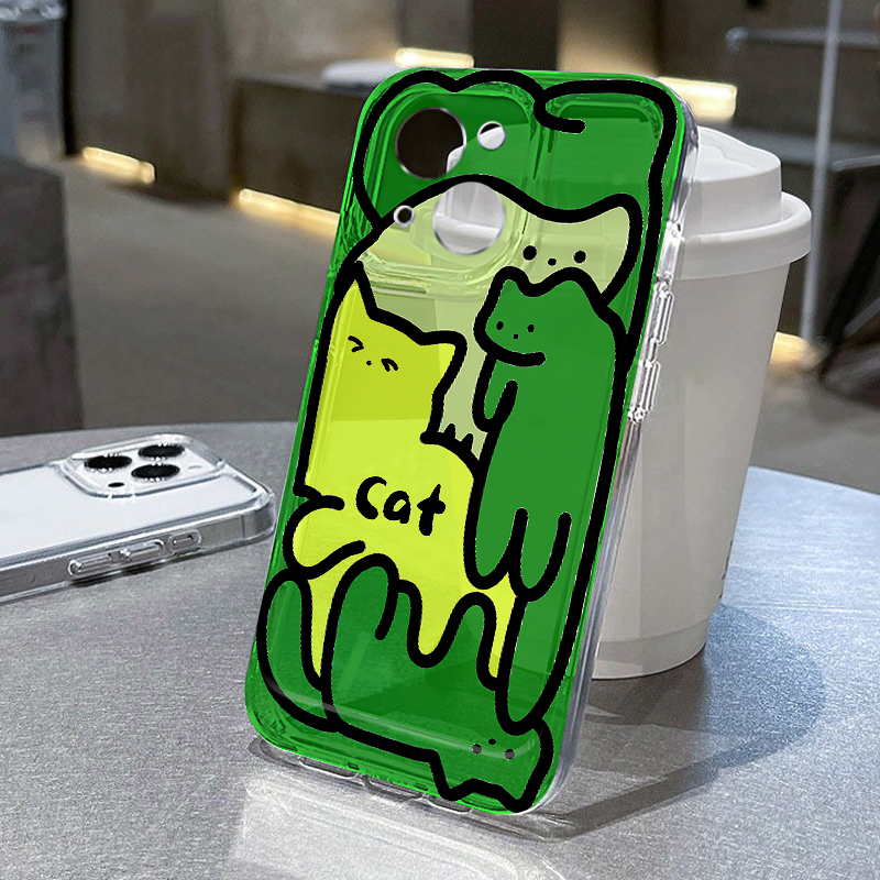 错落绿猫适用苹果16pro手机壳iPhone15promax新款13华为mate60荣耀200防摔12小米14小众vivo全包oppo软壳k70