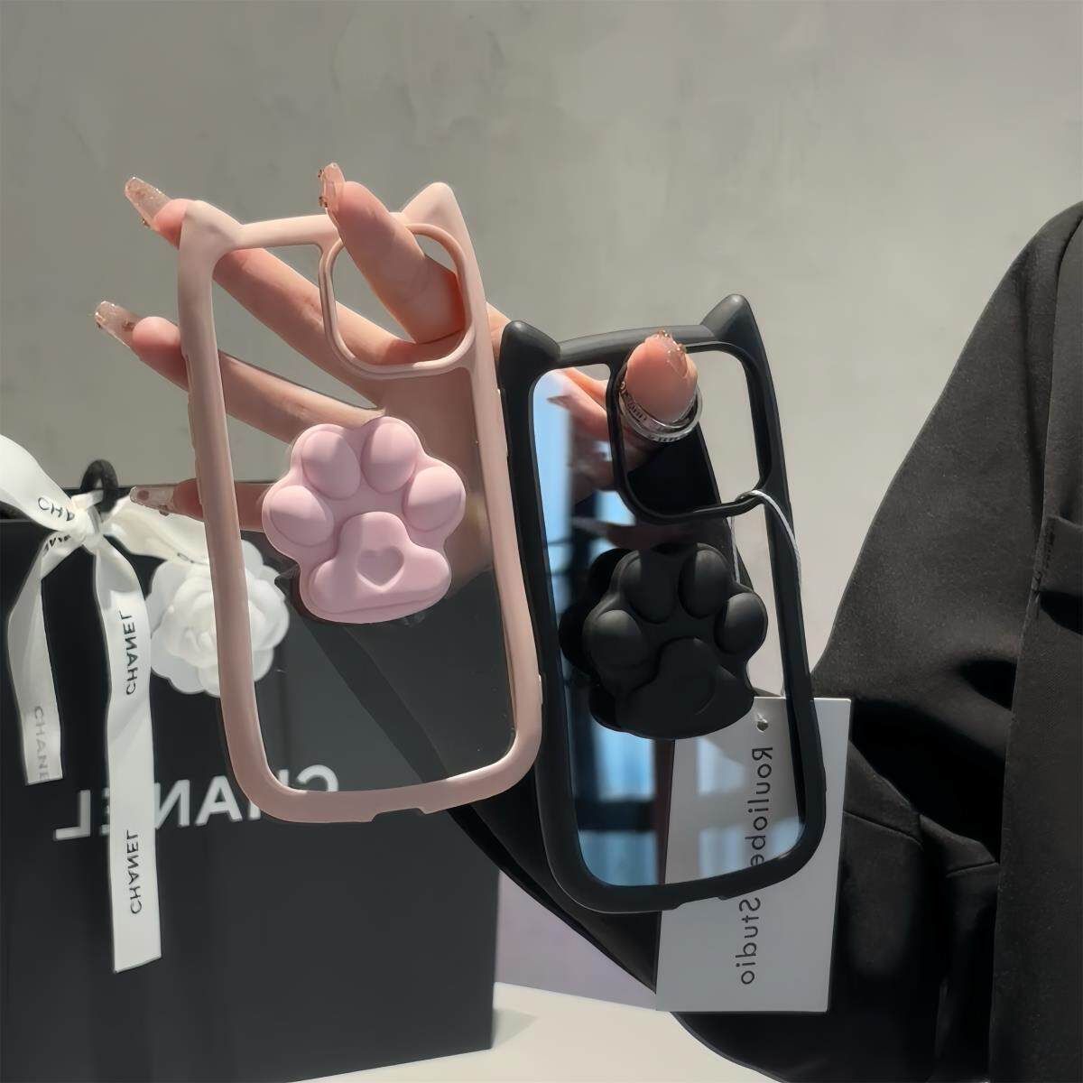 简约猫耳朵可爱猫爪支架适用苹果15promax手机壳iPhone14女新款13透明ins风12个性小众15Pro防摔14pro保护套