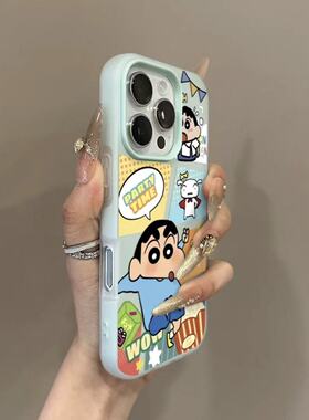 拼图比耶小新适用iPhone16promax手机壳苹果17pro新款15promax多巴胺13肤感果冻壳12防摔14plus时尚16软壳15