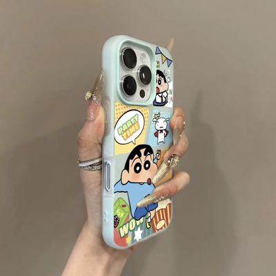 拼图比耶小新适用iPhone16promax手机壳苹果17pro新款15promax多巴胺13肤感果冻壳12防摔14plus时尚16软壳15