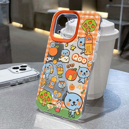 橙汁酷儿适用苹果13手机壳iPhone15promax新款16pro华为mate60荣耀90防摔11小米14透明vivo12全包oppo软壳k70