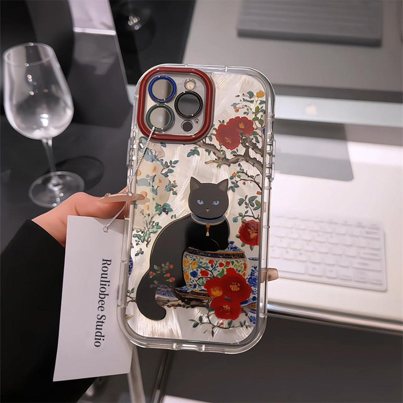 青花瓷水墨猫咪适用苹果15promax手机壳iphone14pro新款16promax文艺13小众12保护套防摔11新中式加厚15plus