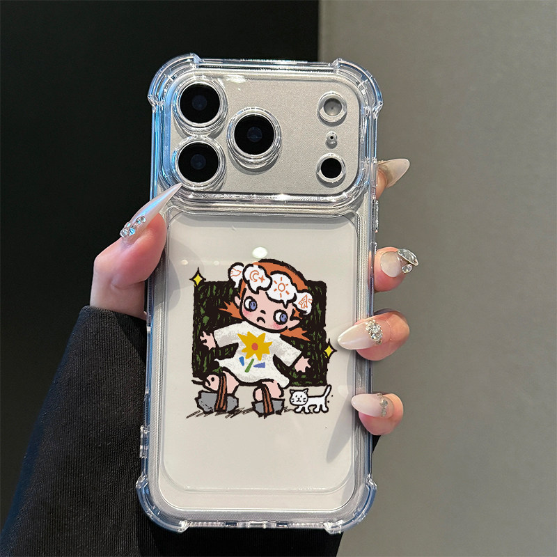 冷脸萌嘎子适用iPhone17promax苹果16pro手机壳15华为mate70pro透明气囊vivo荣耀400全包13防摔14小米17oppo