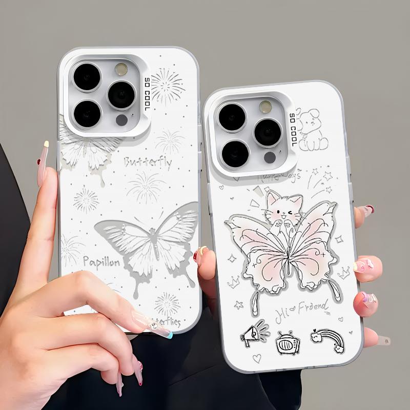 清新蝴蝶适用苹果16pro手机壳iPhone15promax新款13华为mate60荣耀200防摔12小米14彩银vivo全包oppo可爱k70