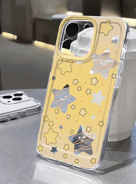满屏黄色星星适用苹果16pro手机壳iPhone15promax新款华为mate60p荣耀200防摔小米14透明vivo全包oppo软壳k70