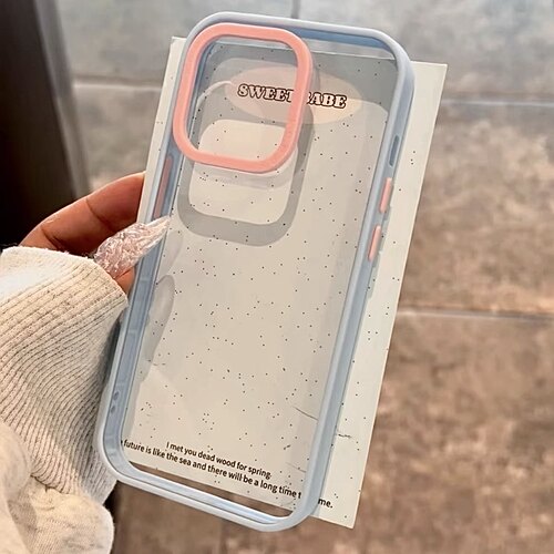 蓝色撞色镜头框适用iPhone15promax手机壳苹果14pro新款16promax透明13亚克力12保护套11防摔16plus男女简约