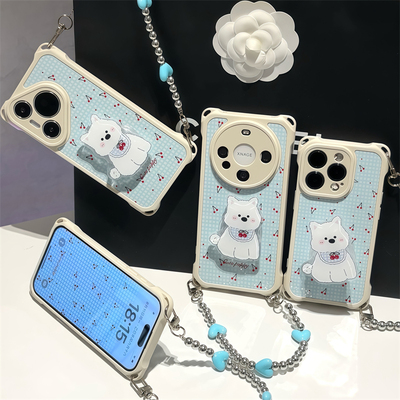 可爱四角挂绳西高地支架手机壳