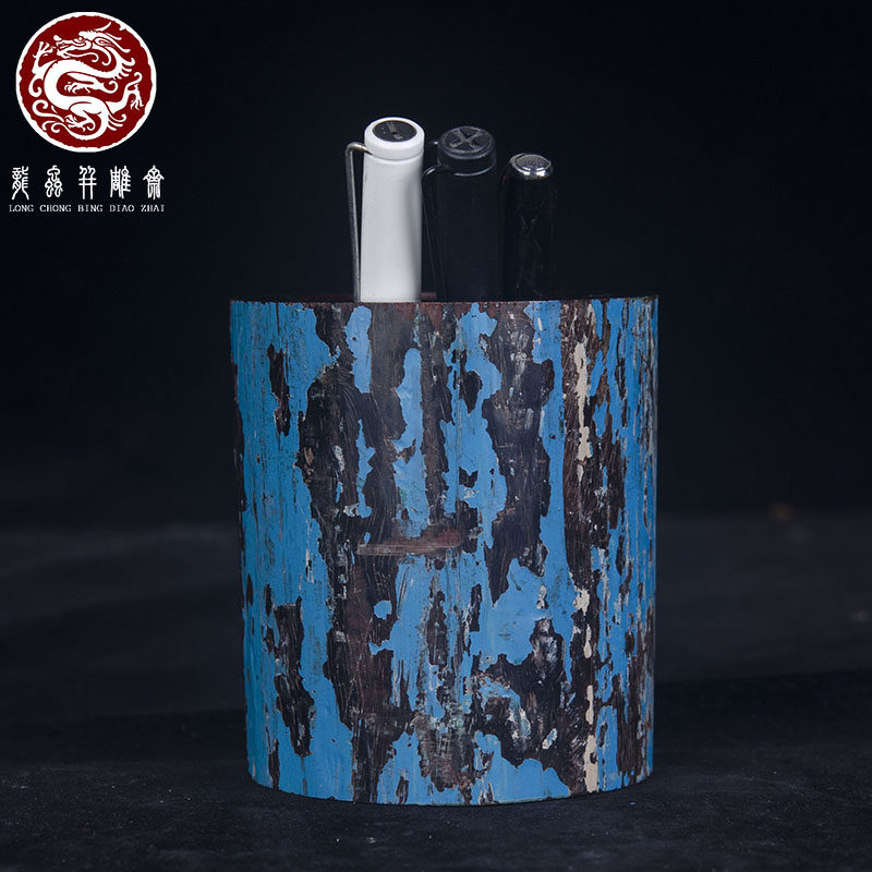 印度小叶紫檀拆房老料斑驳笔筒
