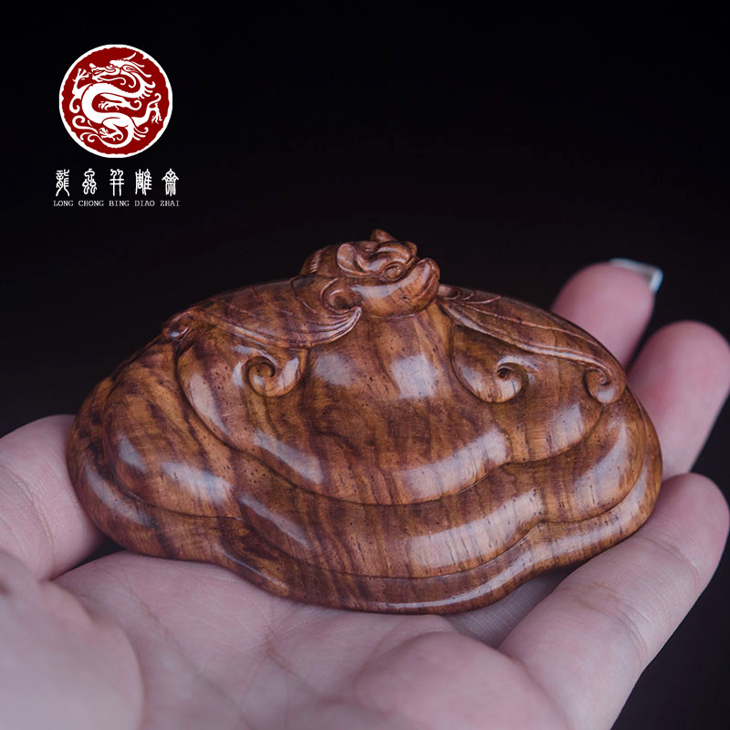 【吉祥有福】海南黄花梨灵芝蝙蝠手把件老油梨湘工男女随身把件