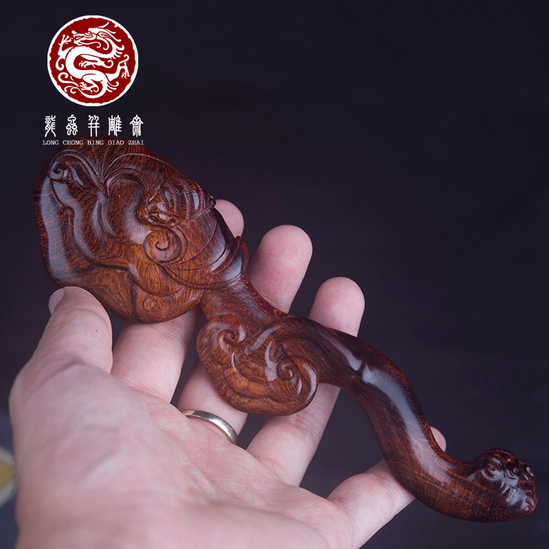 【吉祥有福】海南黄花梨紫油梨灵芝手把件老料湘工男女盘玩小摆件