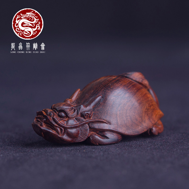 海南黄花梨龙龟手把件紫油梨老料男女随身盘玩小巧玄武手把玩孤品