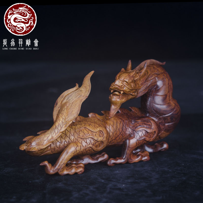 海南黄花梨龙摆件老油梨湘工雕刻无拼接家居办公室玄关吉祥木雕