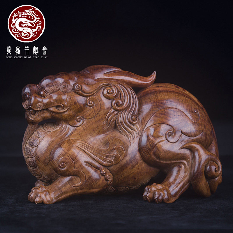 海南黄花梨貔貅摆件水波纹老料大师雕刻吉祥木雕收藏