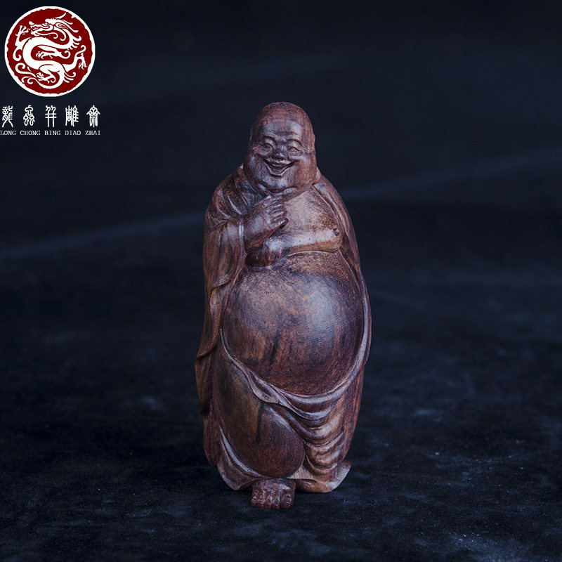 海南黄花梨弥勒佛手把件紫油梨老料清刀雕刻佛爷盘玩小摆件送礼